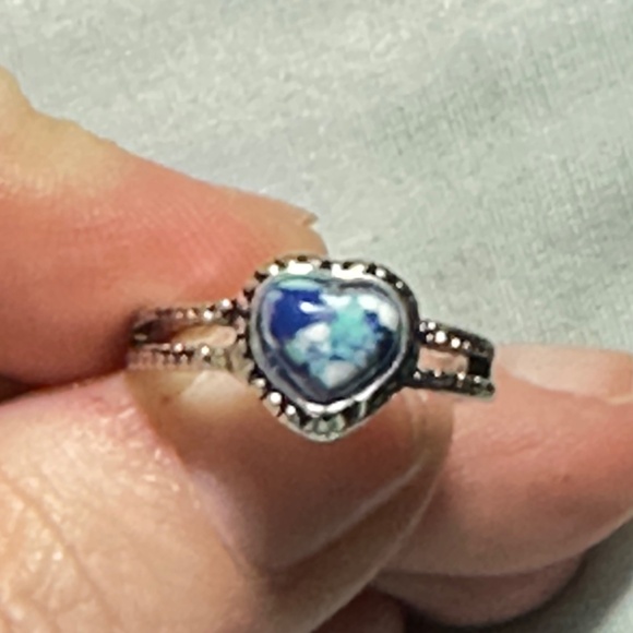 Silver ring w/heart cut multi-blue colored stone, most likely Mosaic Jasper NWOT - Picture 12 of 15